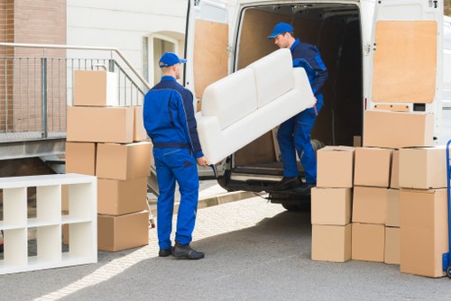 Office relocation items prepared for a removal van in Millbank