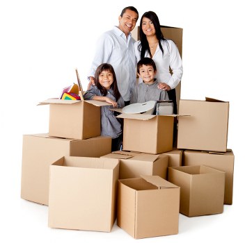 Packed moving boxes and labelled items ready for transport in Millbank